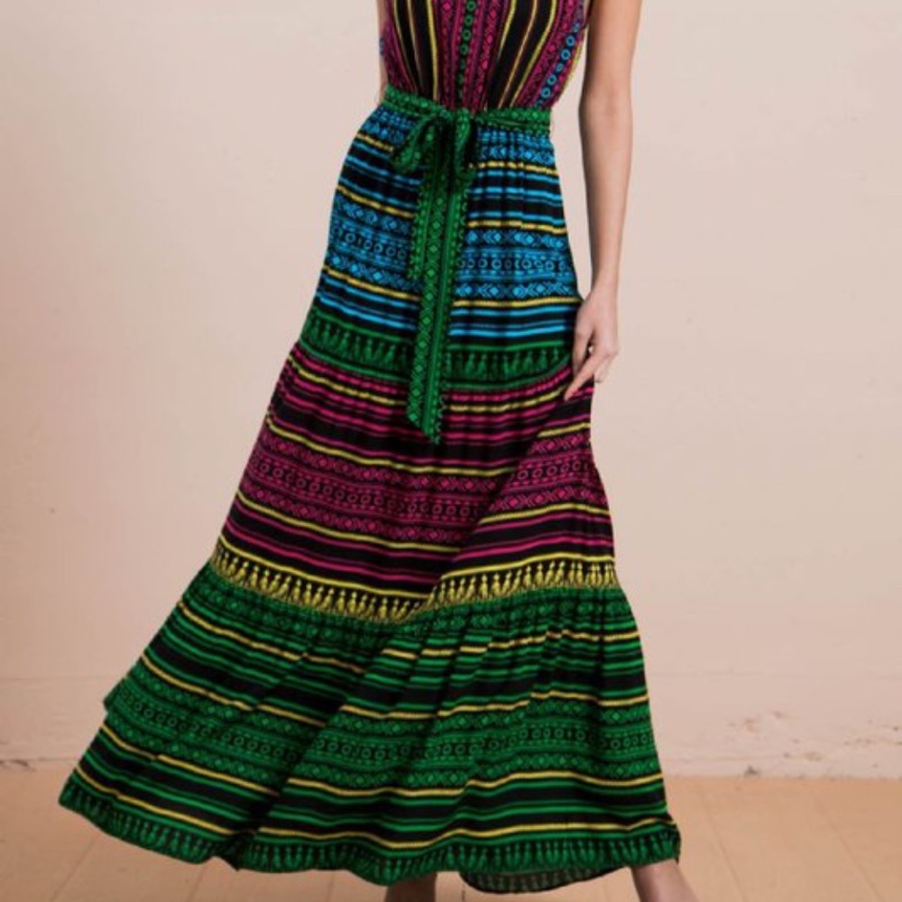 Last 1! NWT Multi-Color Print Halter Maxi Dress - Picture 4 of 7